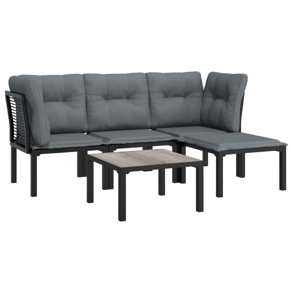 vidaXL 5 Piece Patio Lounge Set Black and Gray Poly Rattan