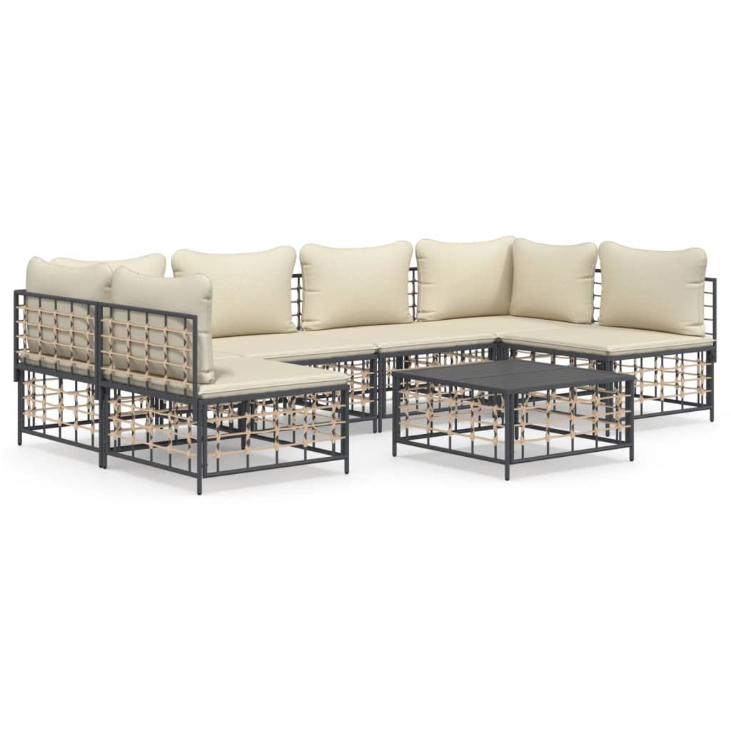 vidaXL 7 Piece Patio Lounge Set with Cushions Anthracite Poly Rattan