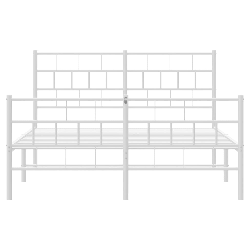 vidaXL Metal Bed Frame without Mattress with Footboard White 53.1"x74.8"