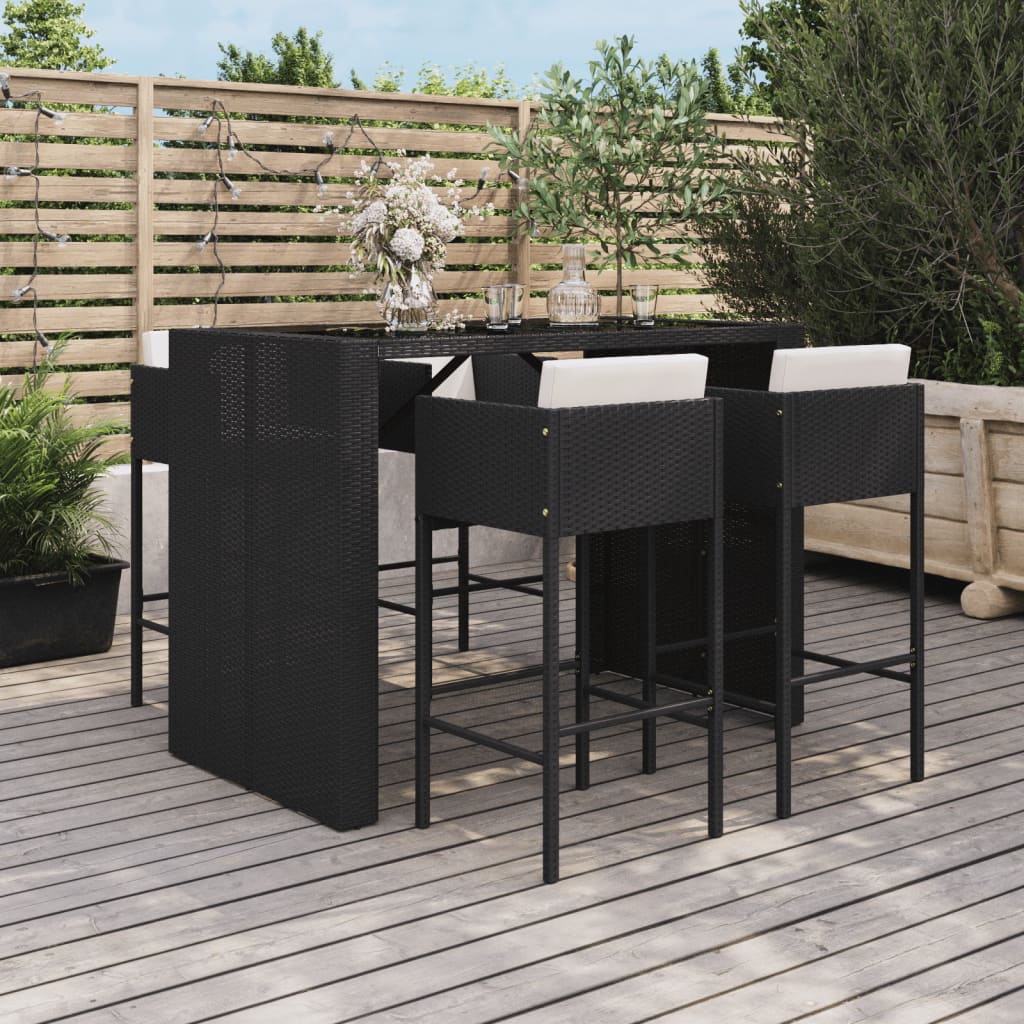 vidaXL 5 Piece Patio Bar Set with Cushions Black Poly Rattan