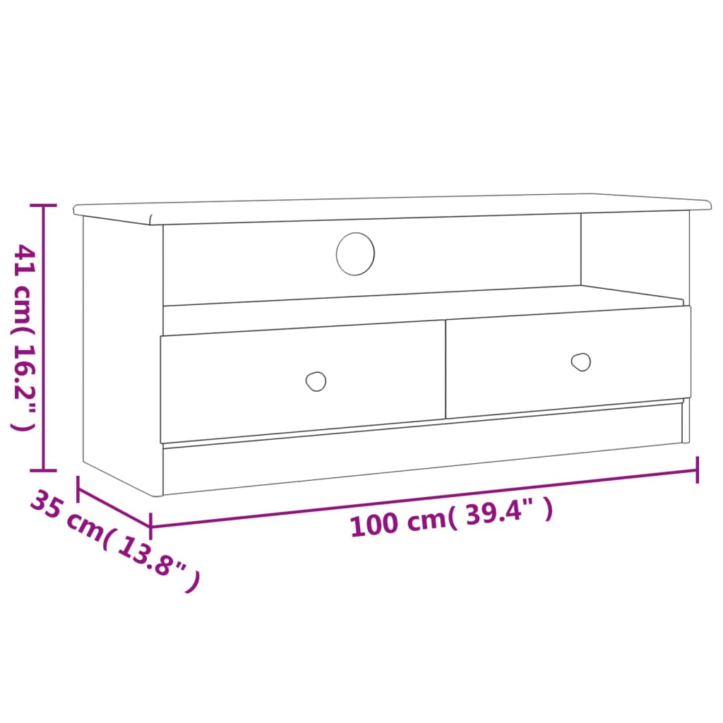 vidaXL TV Stand with Drawers ALTA White 39.4"x13.8"x16.1" Solid Wood Pine