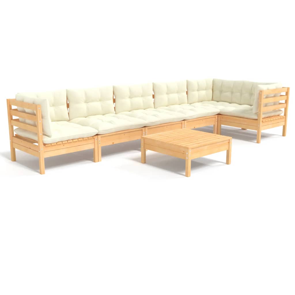 vidaXL 7 Piece Patio Lounge Set with Cream Cushions Pinewood