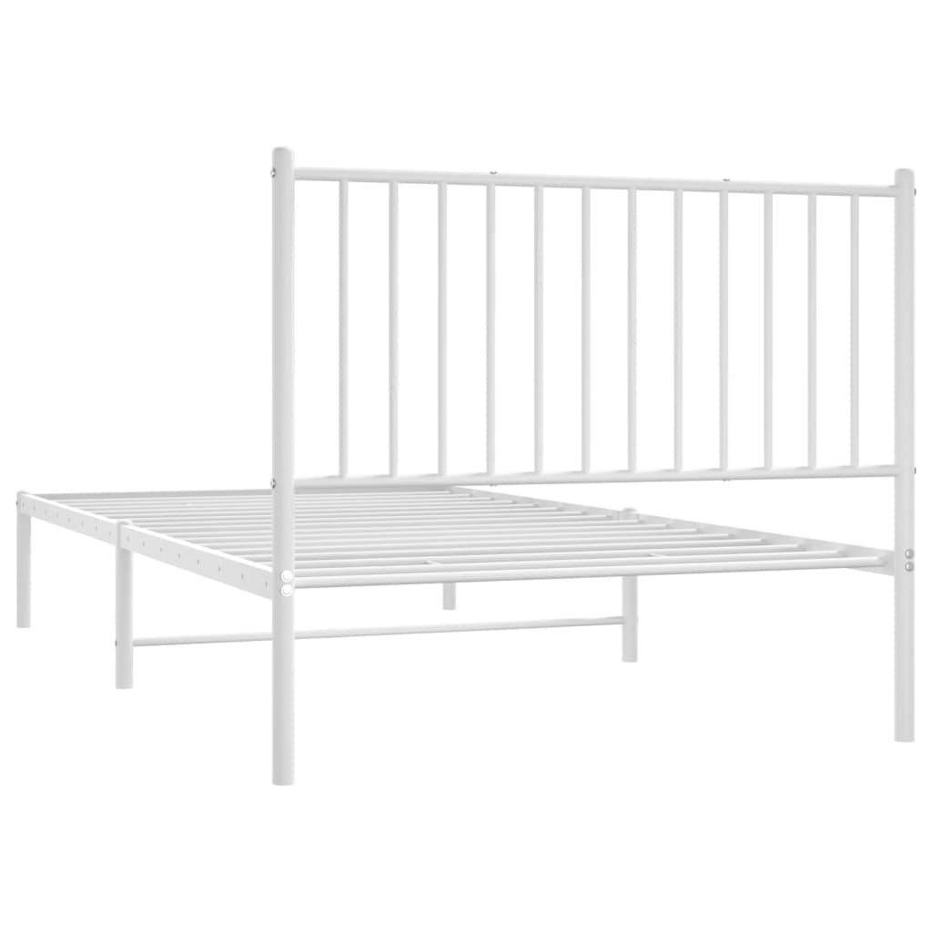 vidaXL Metal Bed Frame without Mattress with Headboard White 39.4"x78.7"