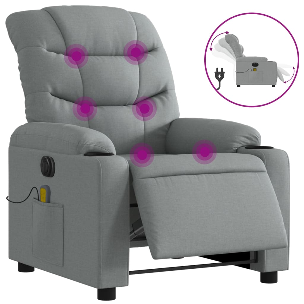 vidaXL Electric Massage Recliner Chair Light Gray Fabric