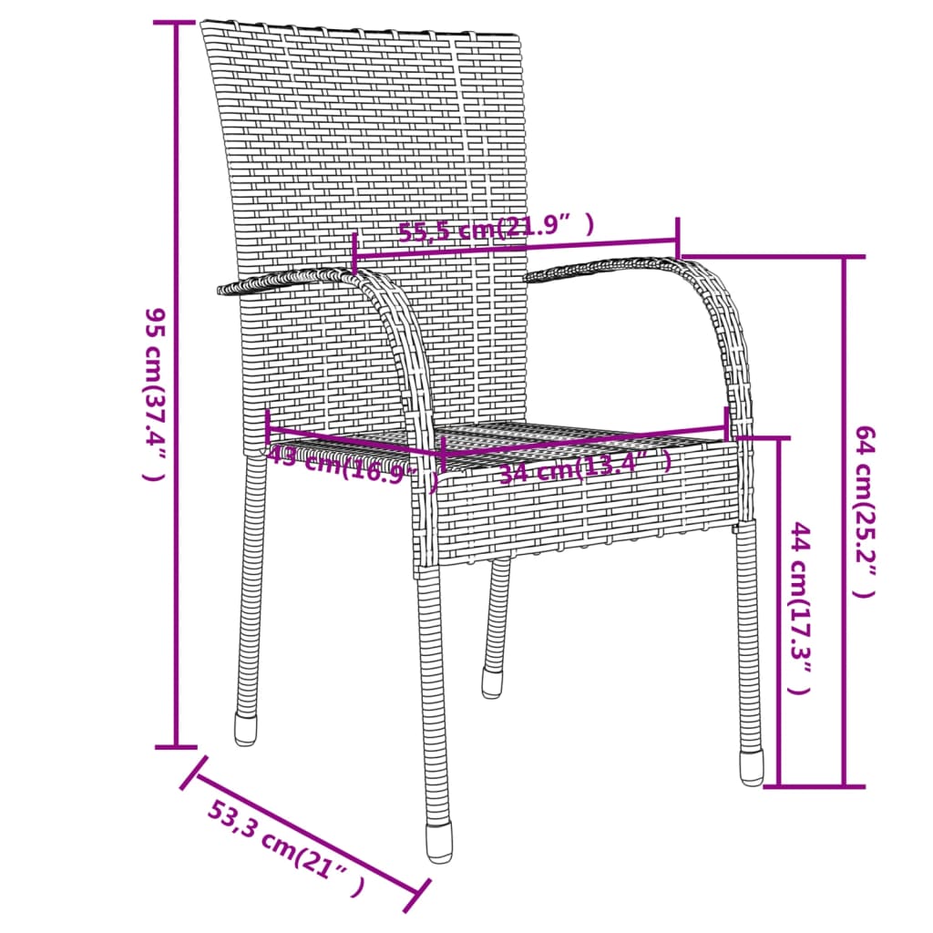 vidaXL 3 Piece Patio Dining Set Poly Rattan Black