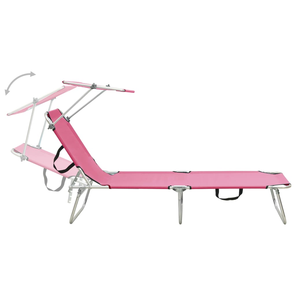 vidaXL Folding Sun Lounger with Canopy Pink Aluminum