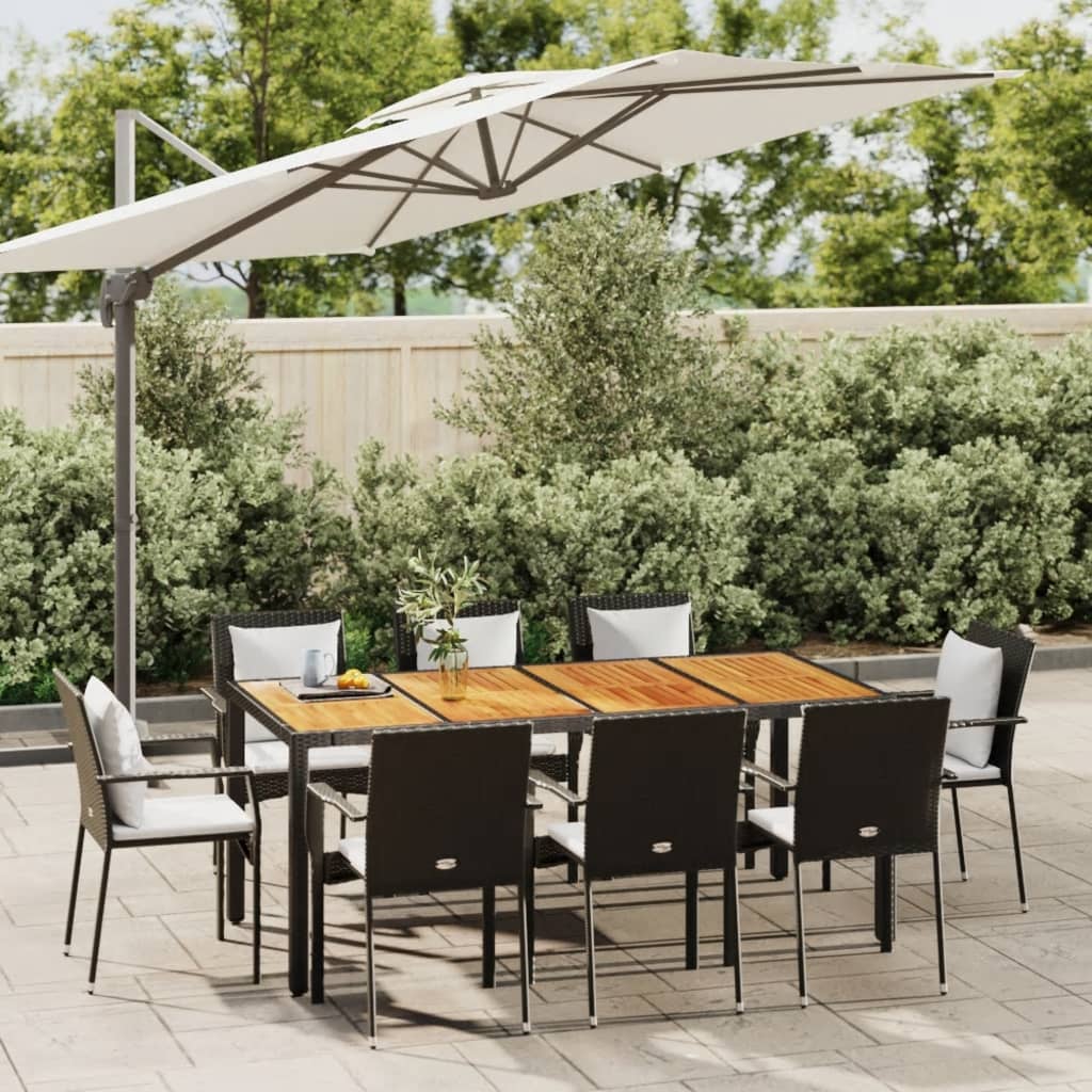 vidaXL 9 Piece Patio Dining Set with Cushions Black Poly Rattan