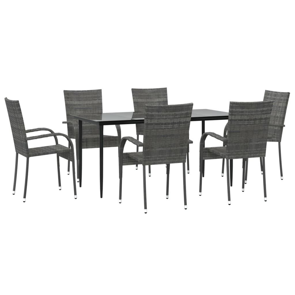 vidaXL 7 Piece Patio Dining Set Gray Poly Rattan