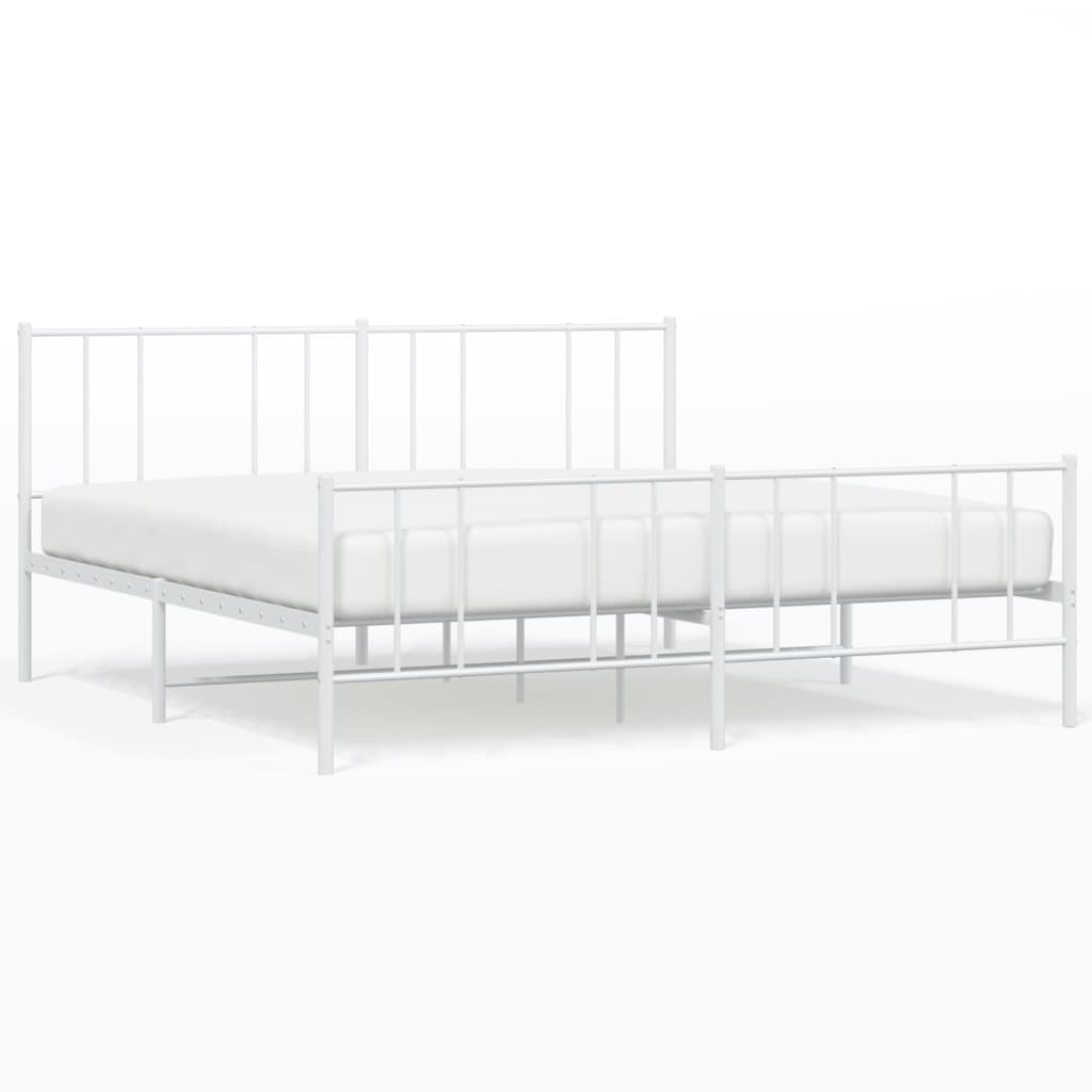 vidaXL Metal Bed Frame without Mattress with Footboard White 76"x79.9"