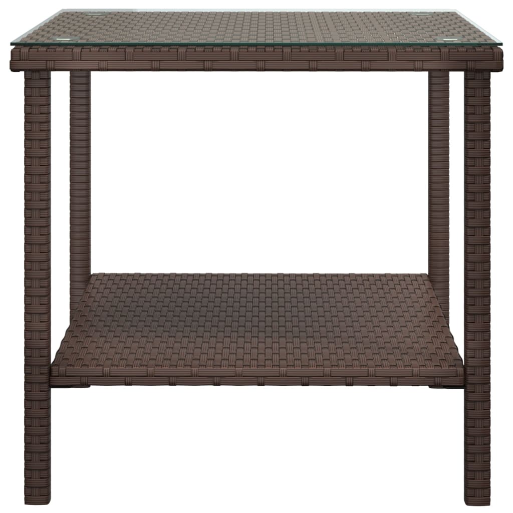 vidaXL Side Table Brown 17.7"x17.7"x17.7" Poly Rattan and Tempered Glass