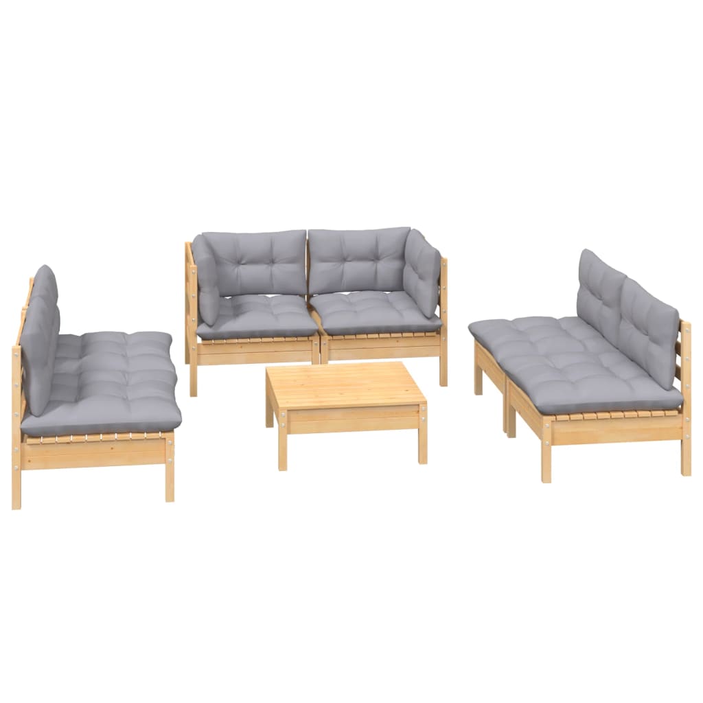 vidaXL 7 Piece Patio Lounge Set with Gray Cushions Solid Pinewood