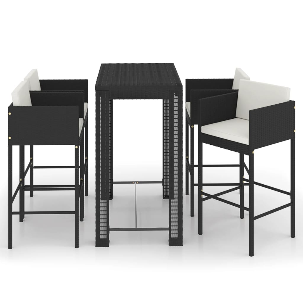 vidaXL 5 Piece Patio Bar Set with Cushions Poly Rattan Black