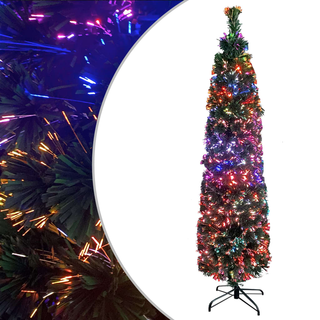vidaXL Artificial Slim Christmas Tree with Stand 7 ft Fiber Optic