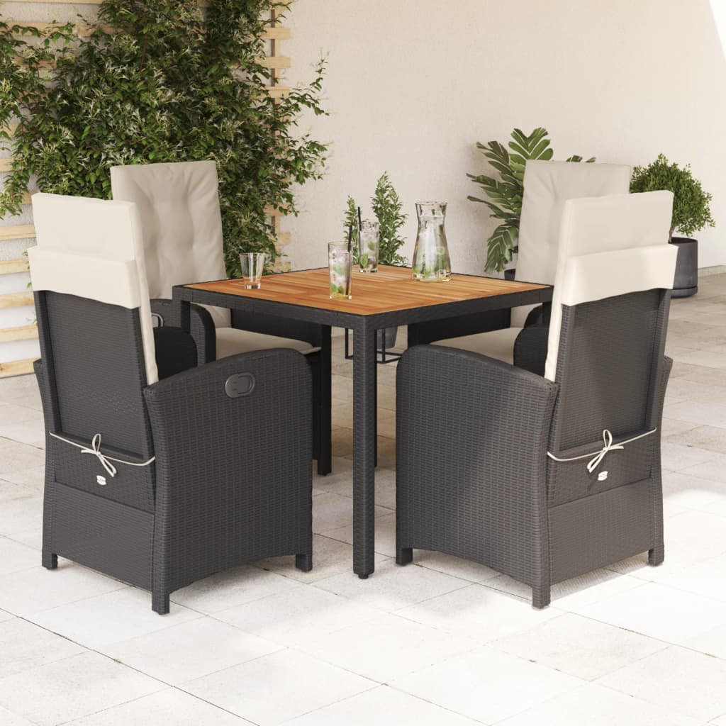 vidaXL 5 Piece Patio Dining Set with Cushions Black Poly Rattan