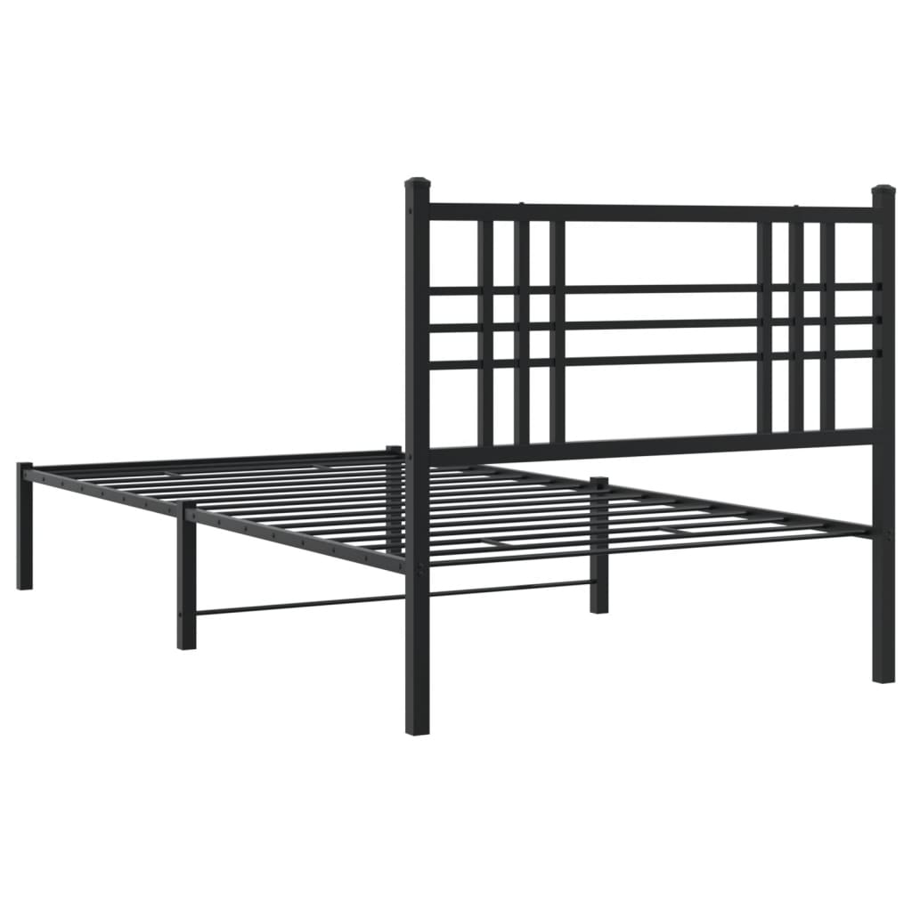 vidaXL Metal Bed Frame without Mattress with Headboard Black 39.4"x78.7"