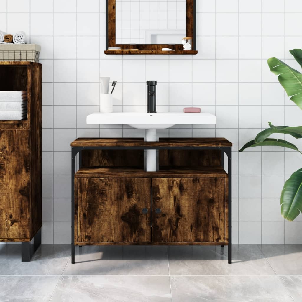 vidaXL Bathroom Sink Cabinet Smoked Oak 31.5"x11.8"x23.6" Engineered Wood