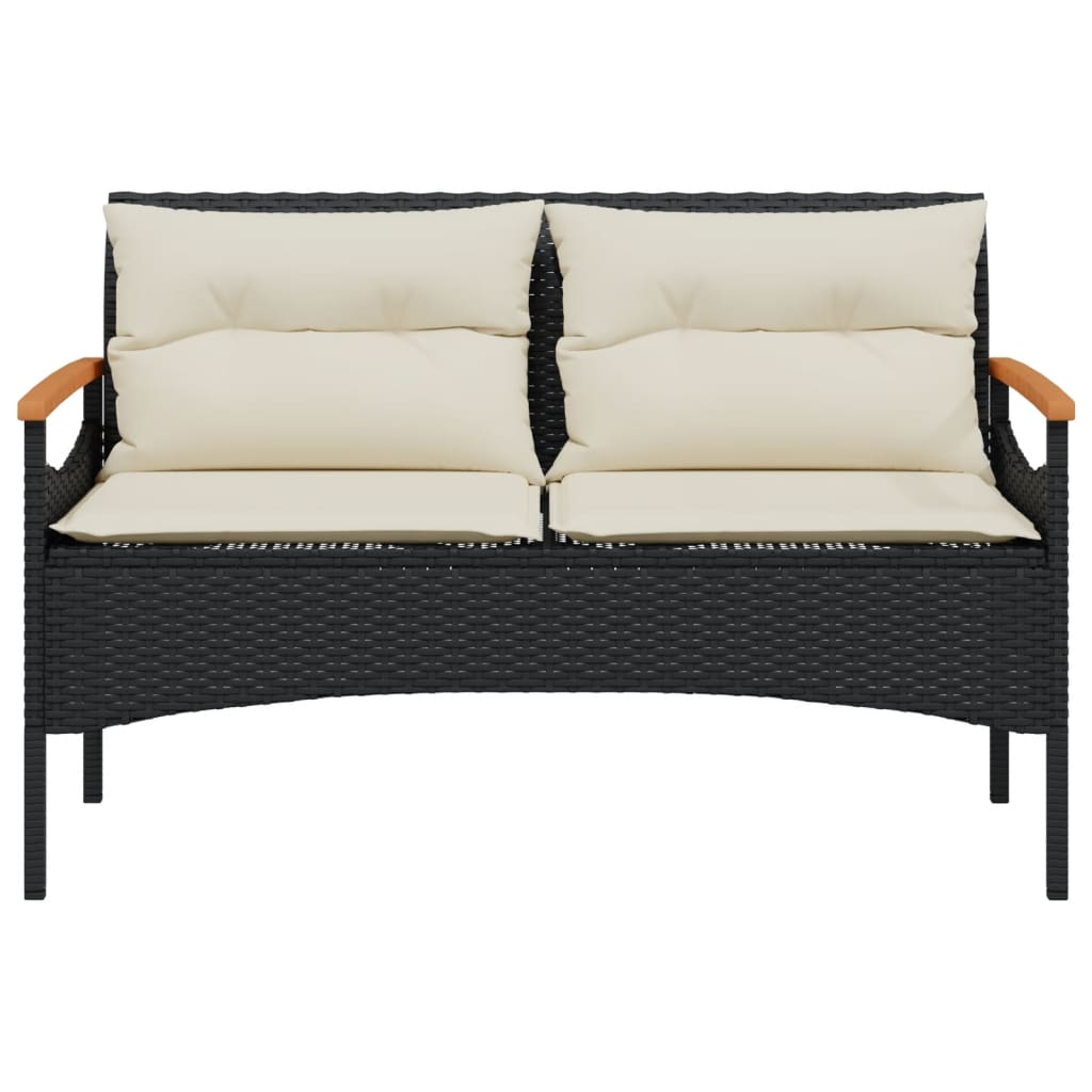 vidaXL Patio Bench with Cushions 45.7"x24.6"x29.1" Black Poly Rattan