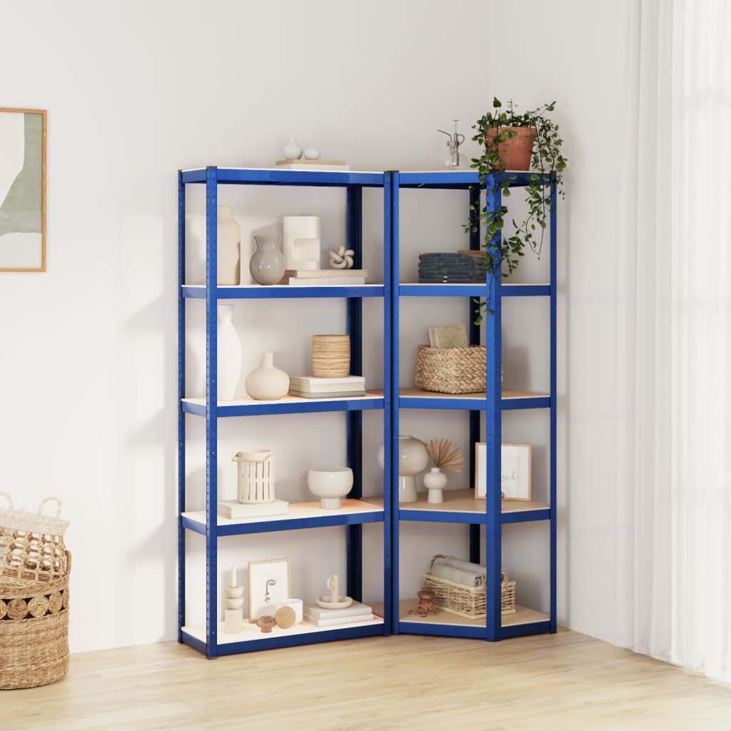 vidaXL 5-Layer Shelves 2 pcs Blue Steel&Engineered Wood