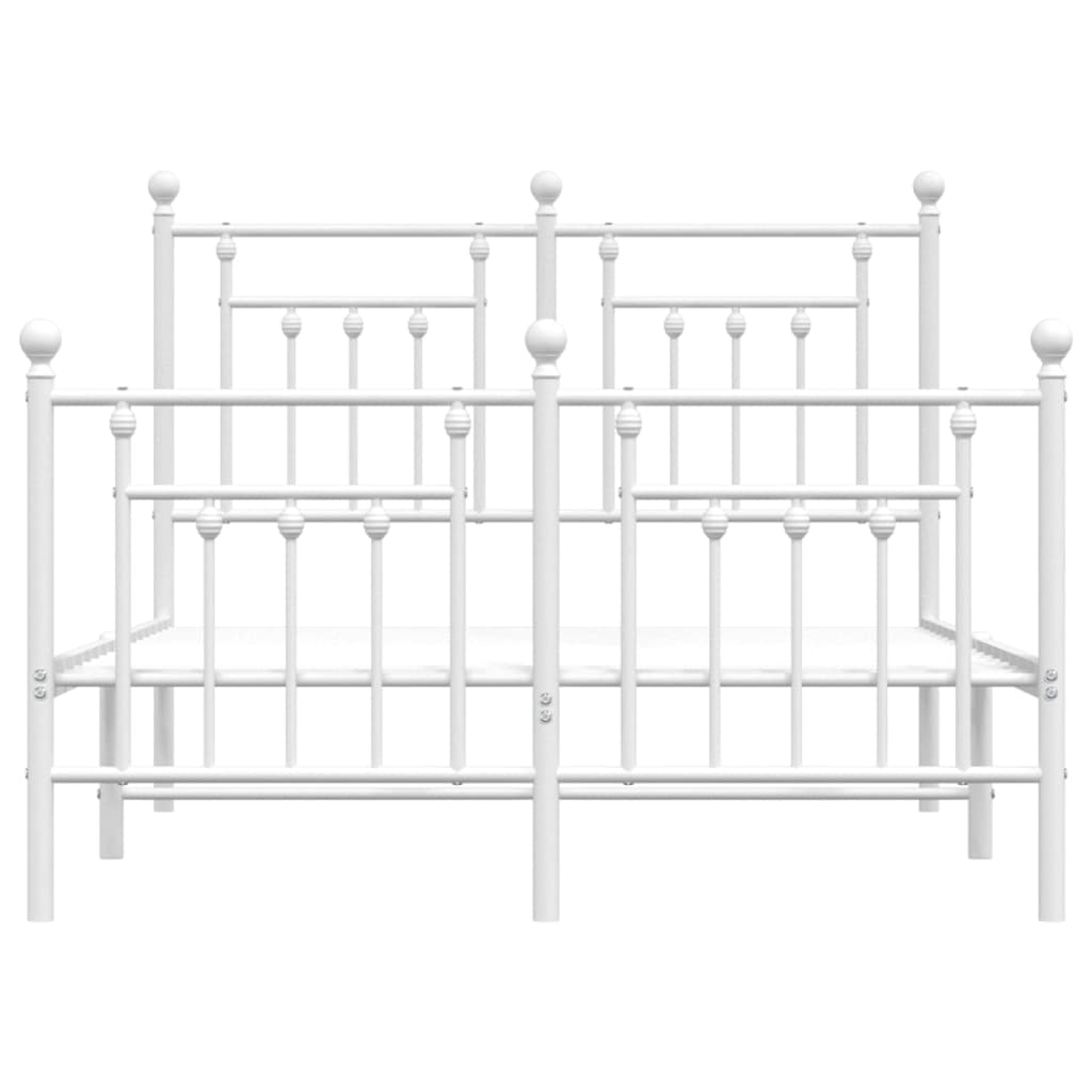 vidaXL Metal Bed Frame without Mattress with Footboard White 53.1"x74.8"