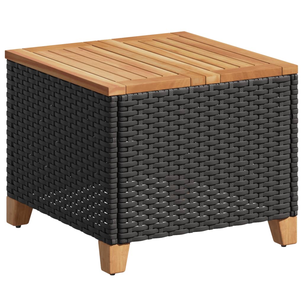 vidaXL Patio Table Black 17.7"x17.7"x14.6" Poly Rattan Acacia Wood