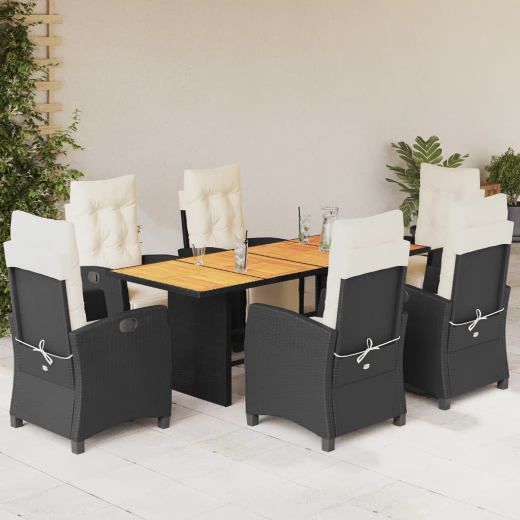 vidaXL 7 Piece Patio Dining Set with Cushions Black Poly Rattan