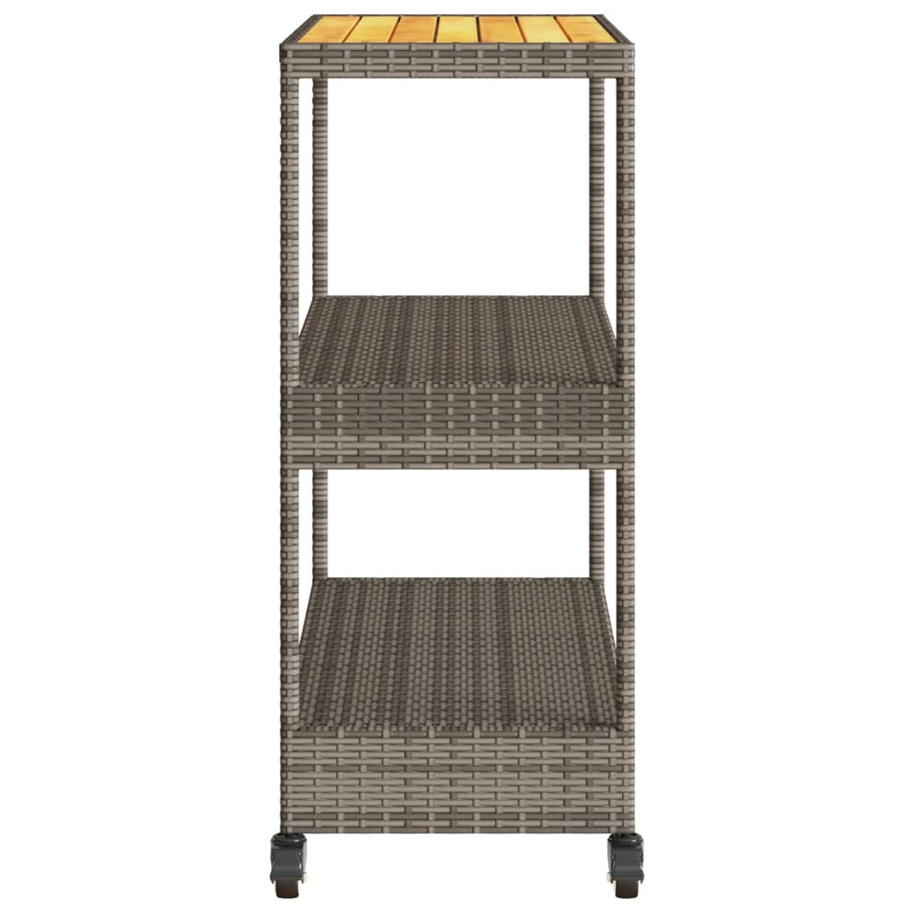 vidaXL Bar Cart 3-Tier Gray Poly Rattan and Solid Wood Acacia