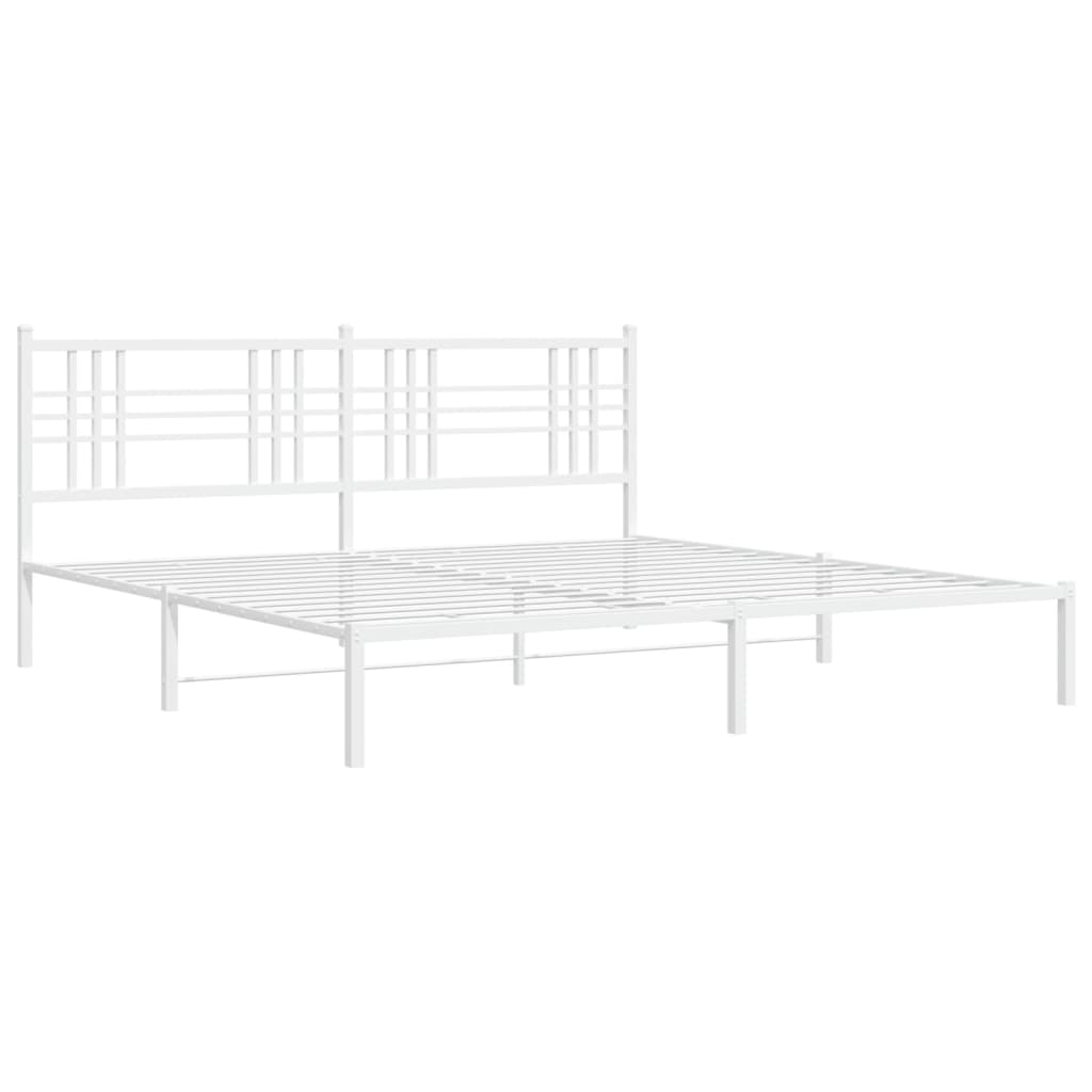 vidaXL Metal Bed Frame without Mattress with Headboard White 76"x79.9"