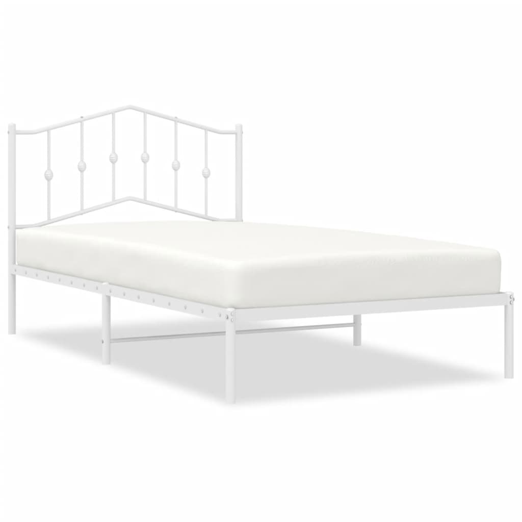 vidaXL Metal Bed Frame without Mattress with Headboard White 39.4"x78.7"