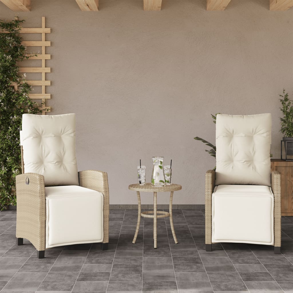 vidaXL 3 Piece Bistro Set with Cushions Beige Poly Rattan