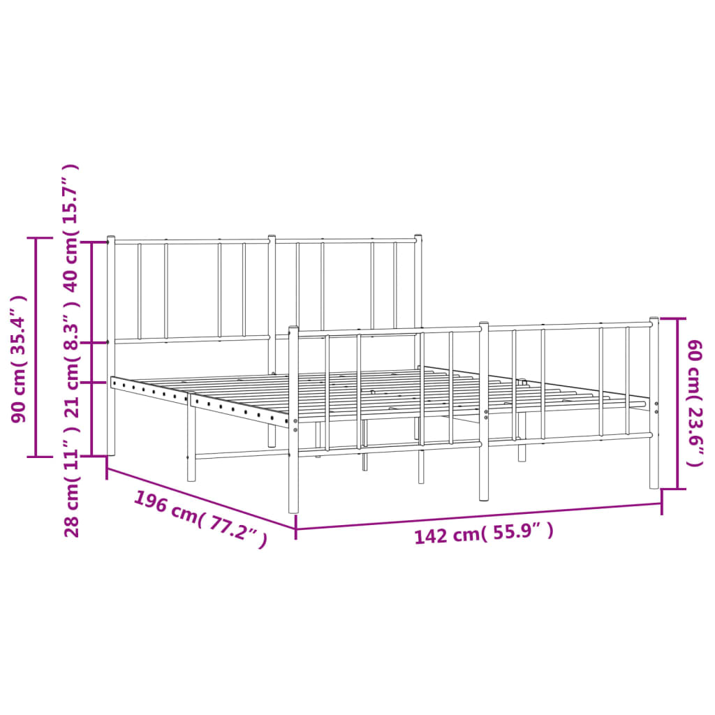 vidaXL Metal Bed Frame without Mattress with Footboard Black 53.1"x74.8"