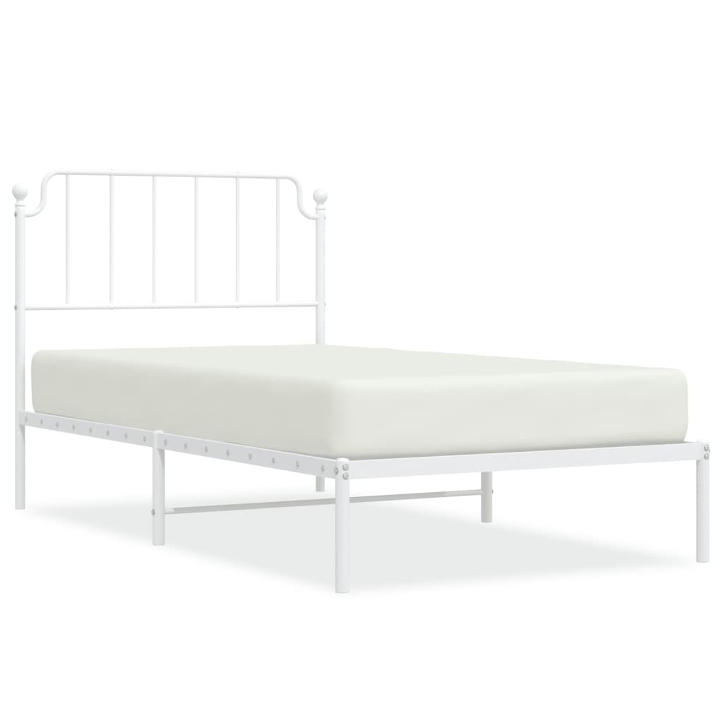 vidaXL Metal Bed Frame without Mattress with Headboard White 39.4"x78.7"