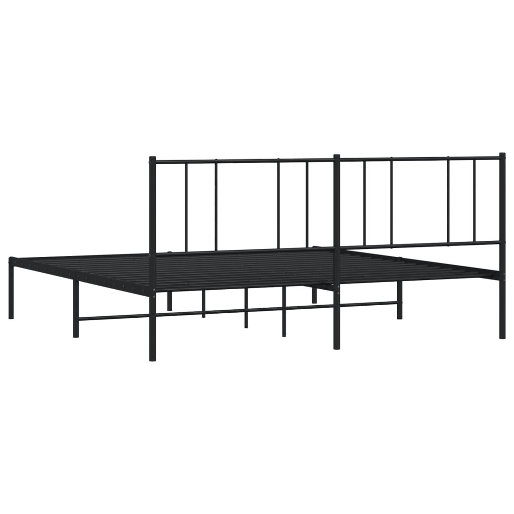 vidaXL Metal Bed Frame without Mattress with Headboard Black 76"x79.9"