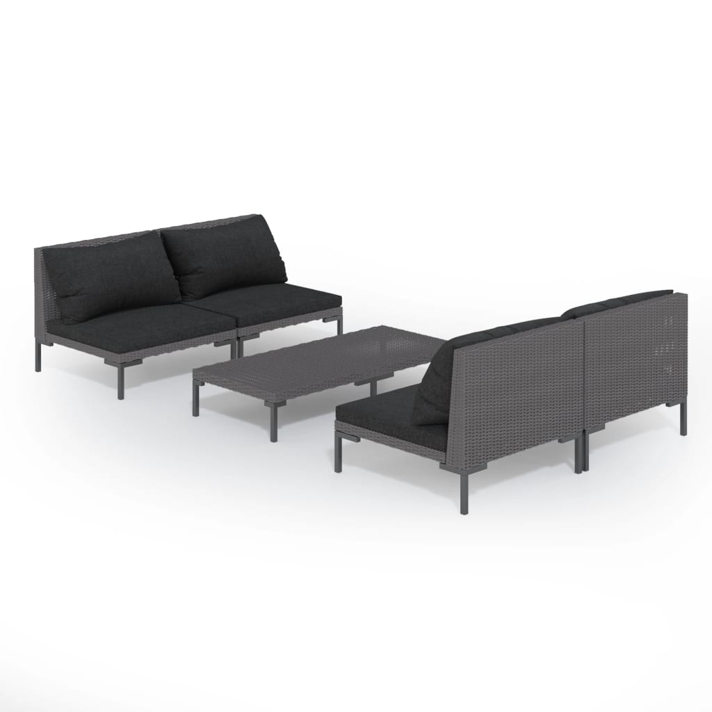 vidaXL 5 Piece Patio Lounge Set with Cushions Poly Rattan Dark Gray