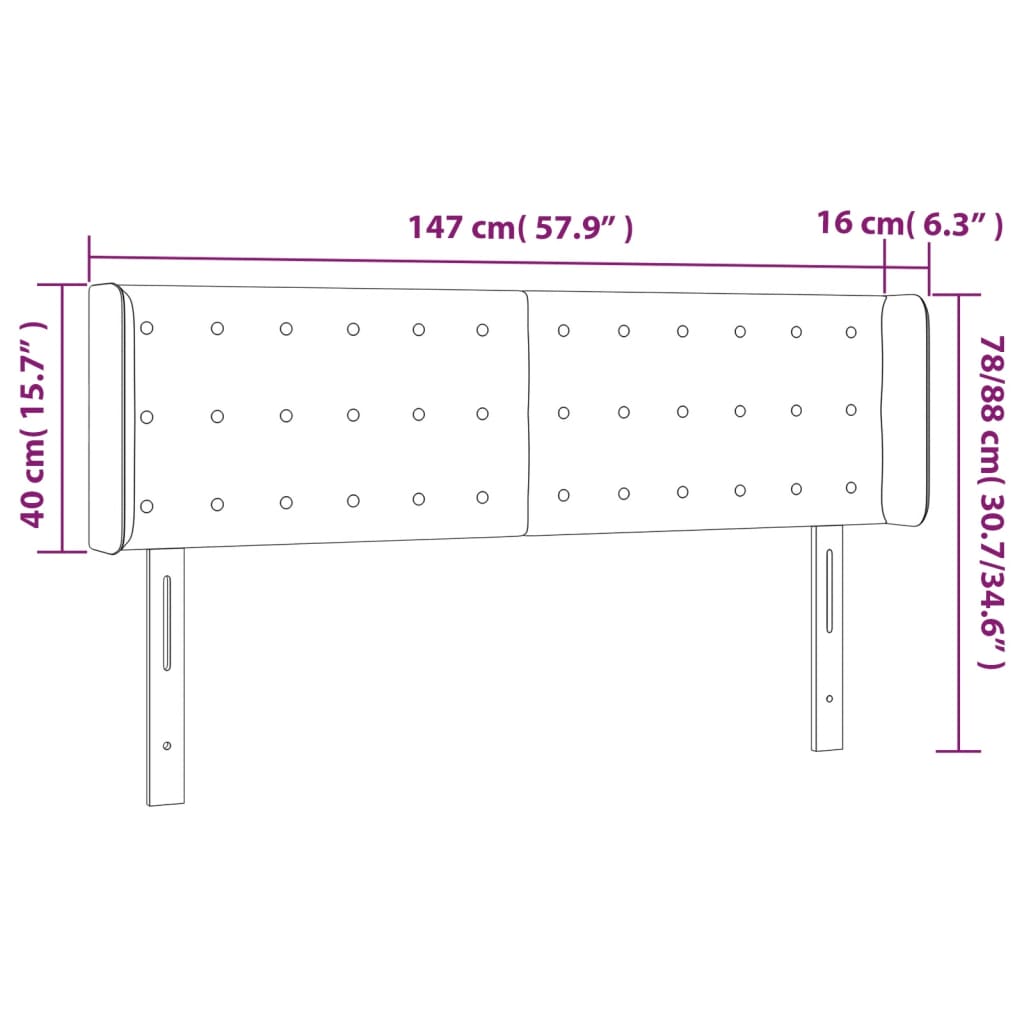 vidaXL LED Headboard Light Gray 57.9"x6.3"x30.7"/34.6" Velvet