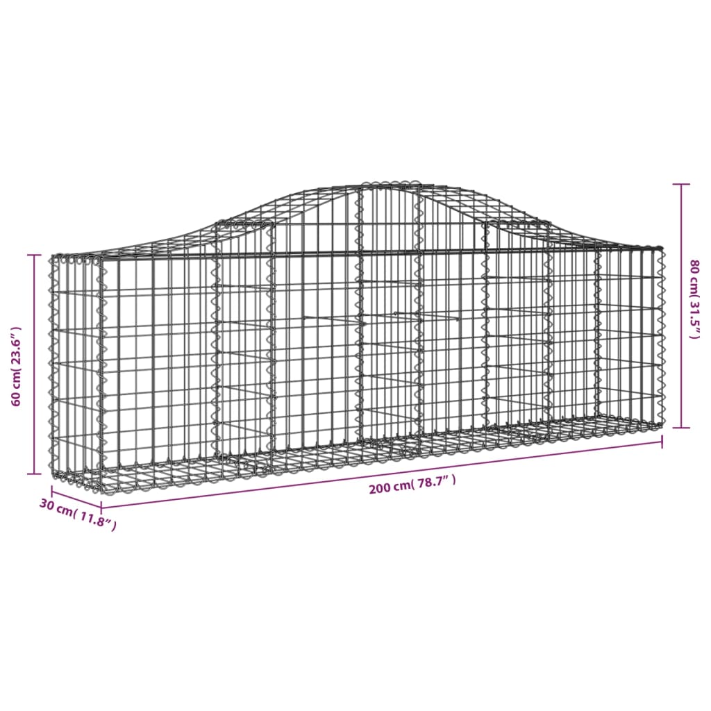 vidaXL Arched Gabion Baskets 9 pcs 78.7"x11.8"x23.6"/31.5" Galvanized Iron