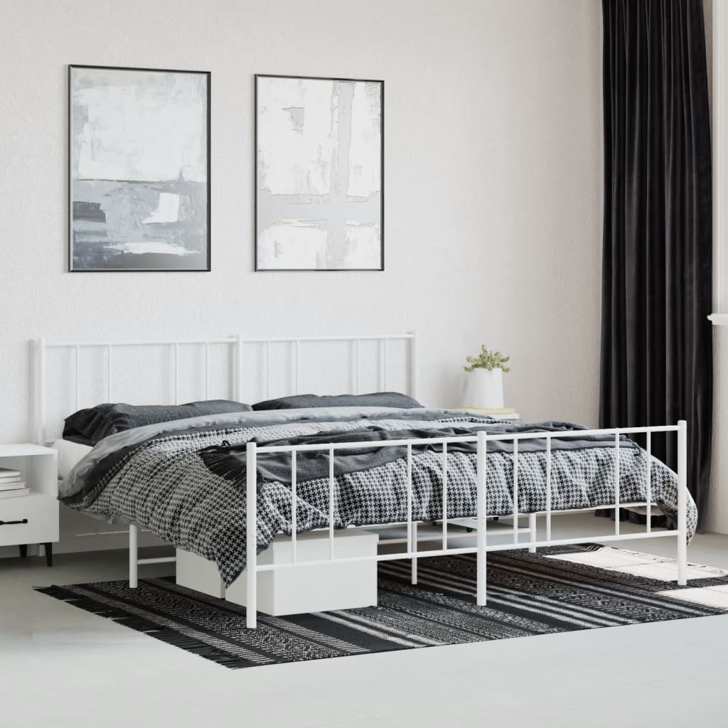 vidaXL Metal Bed Frame without Mattress with Footboard White 72"x83.9"