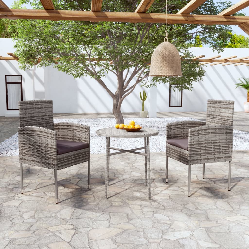 vidaXL 3 Piece Patio Dining Set Poly Rattan Anthracite