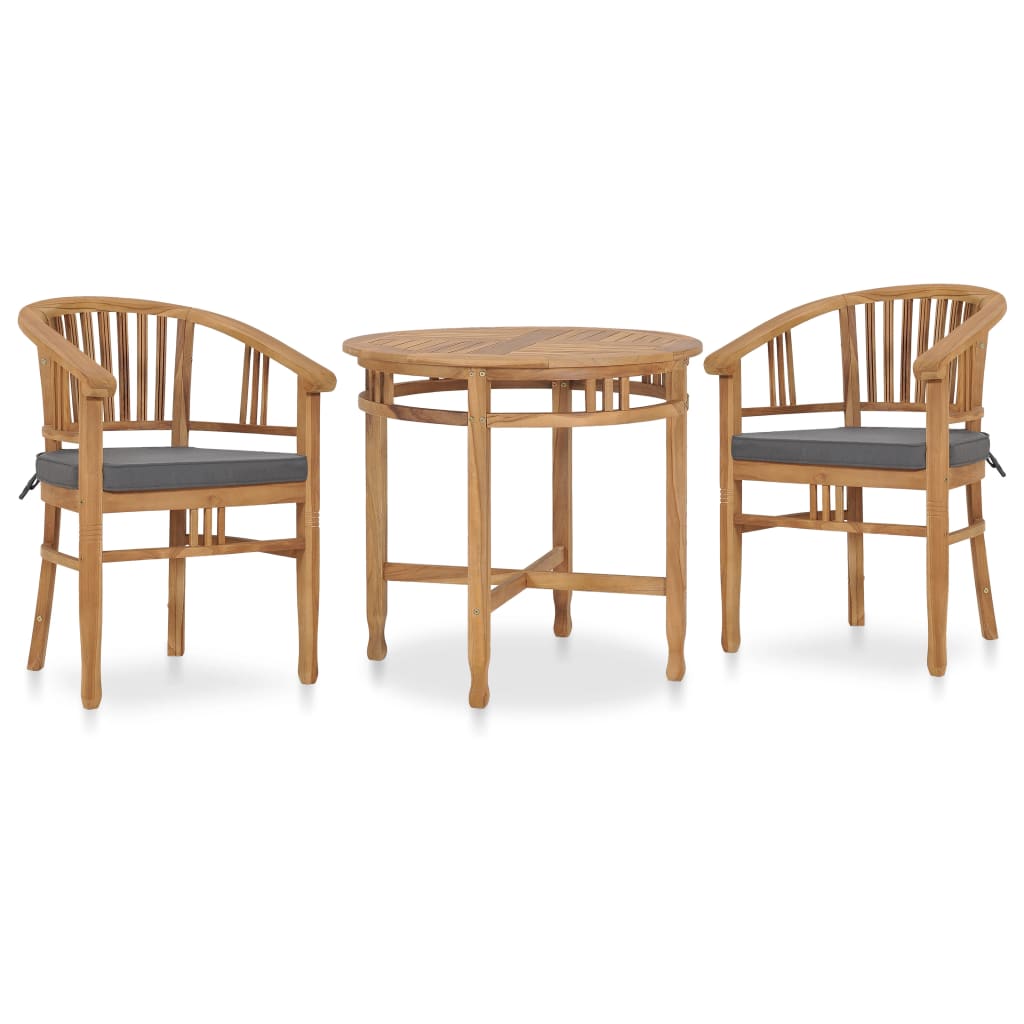 vidaXL 3 Piece Patio Dining Set with Cushions Solid Teak Wood