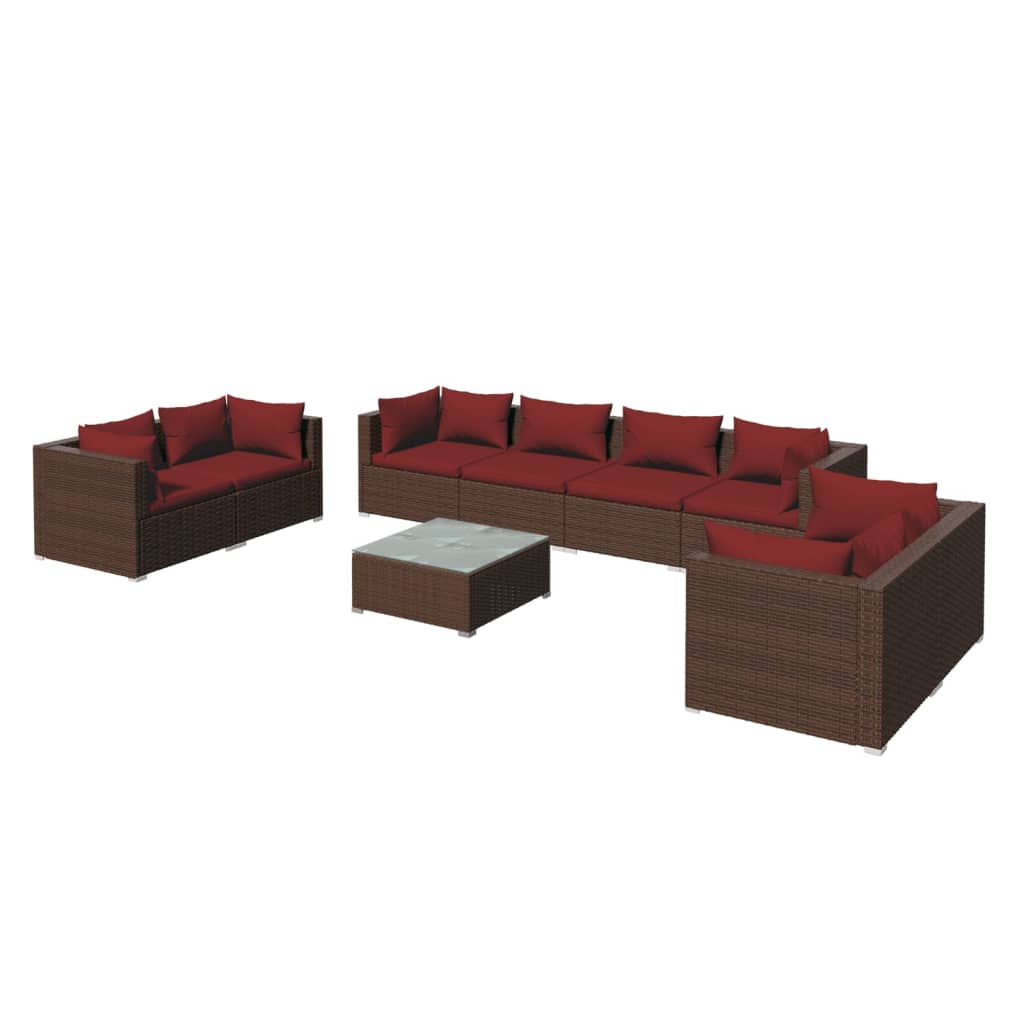 vidaXL 9 Piece Patio Lounge Set with Cushions Poly Rattan Brown