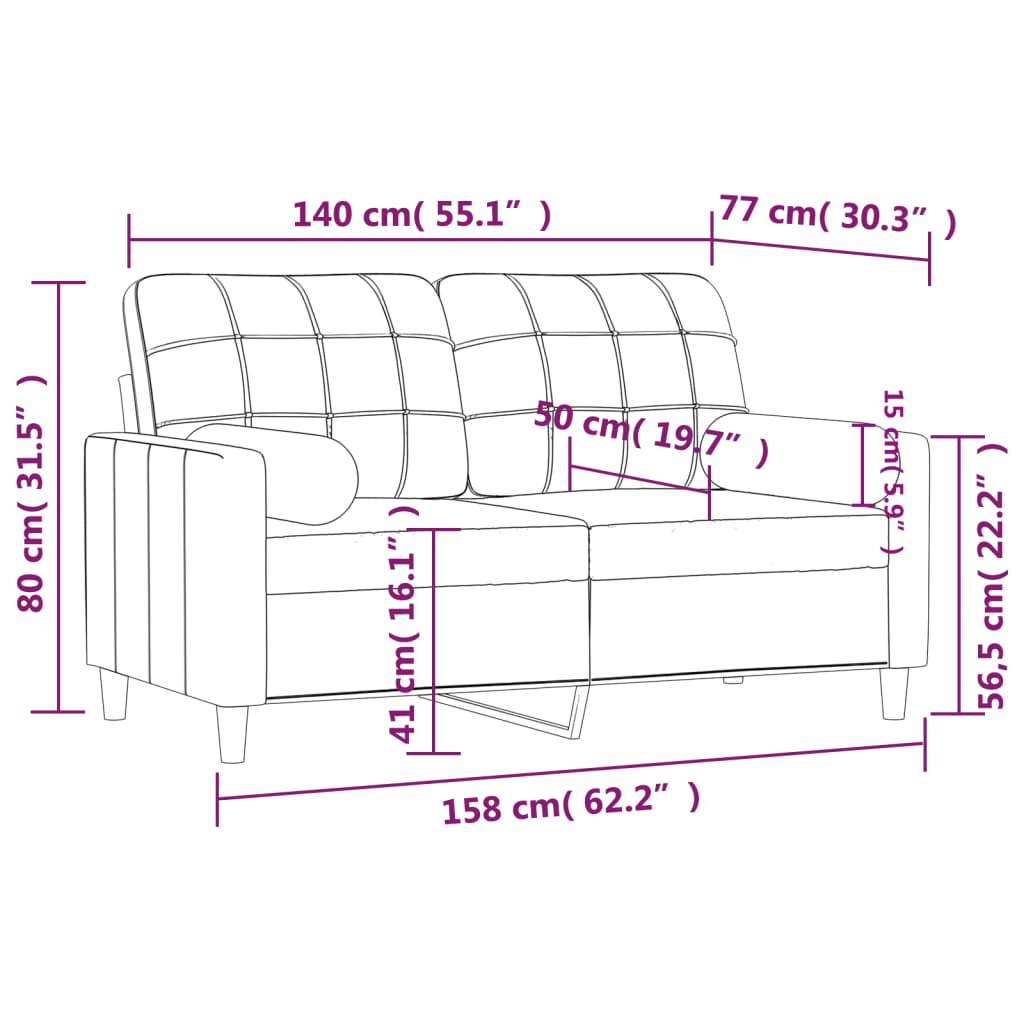 vidaXL 2-Seater Sofa with Throw Pillows Light Gray 55.1" Fabric