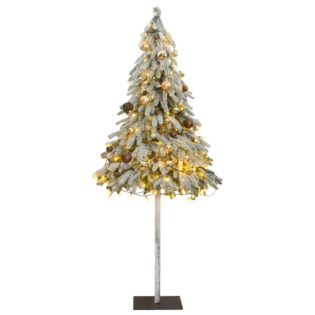 vidaXL Artificial Christmas Tree 300 LEDs&Ball Set&Flocked Snow 82.7"