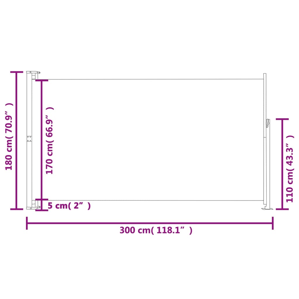 vidaXL Patio Retractable Side Awning 70.9"x118.1" Cream