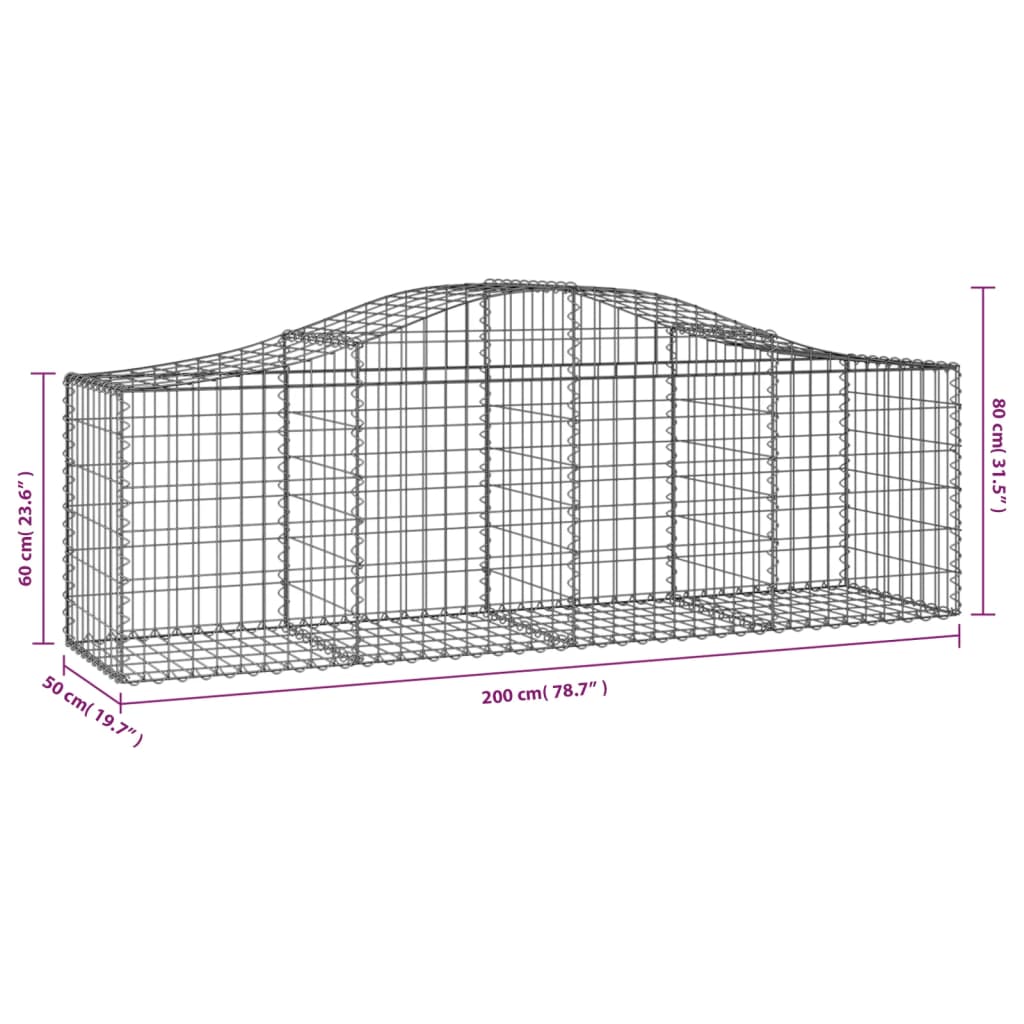 vidaXL Arched Gabion Baskets 30 pcs 78.7"x19.7"x23.6"/31.5" Galvanized Iron