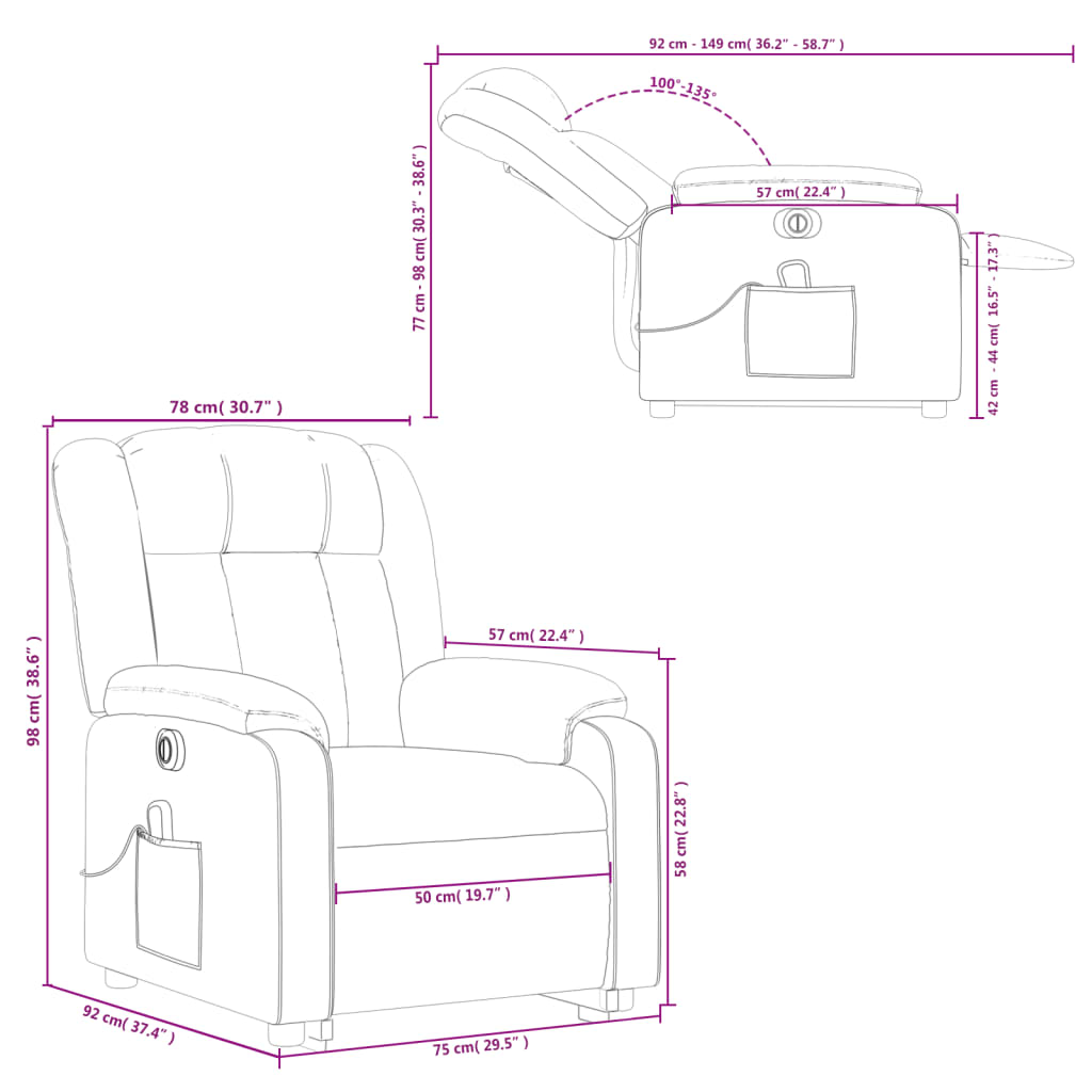 vidaXL Electric Stand up Massage Recliner Chair Gray Faux Leather