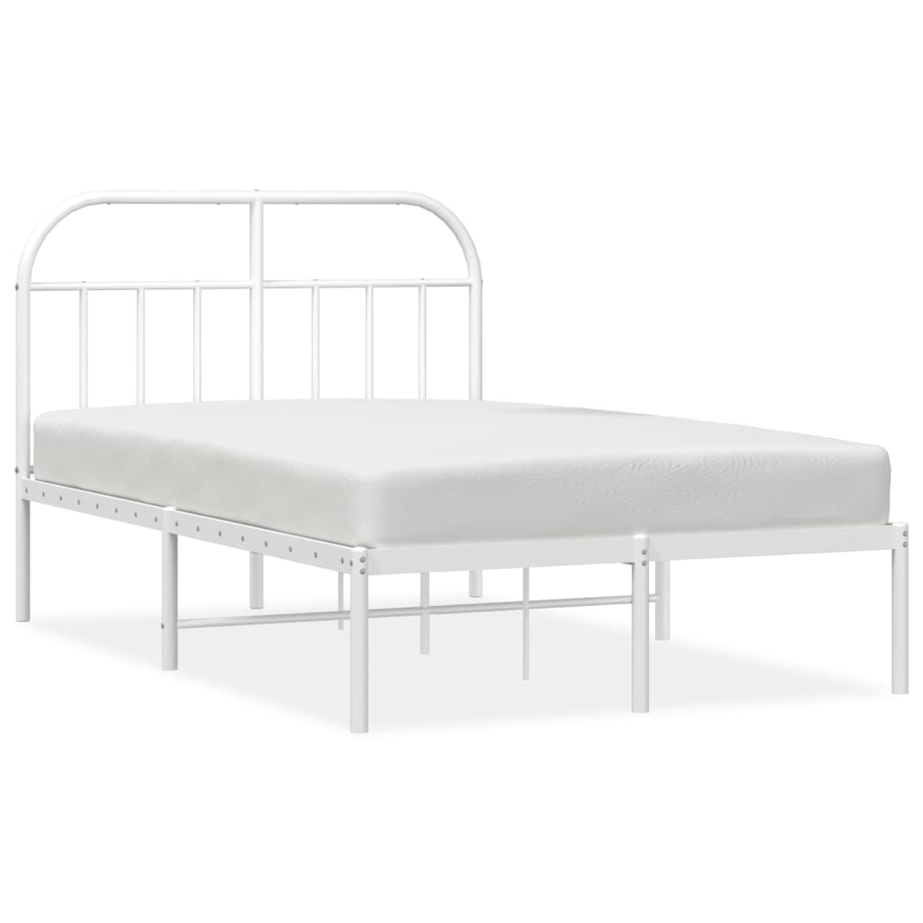 vidaXL Metal Bed Frame without Mattress with Headboard White 53.1"x74.8"