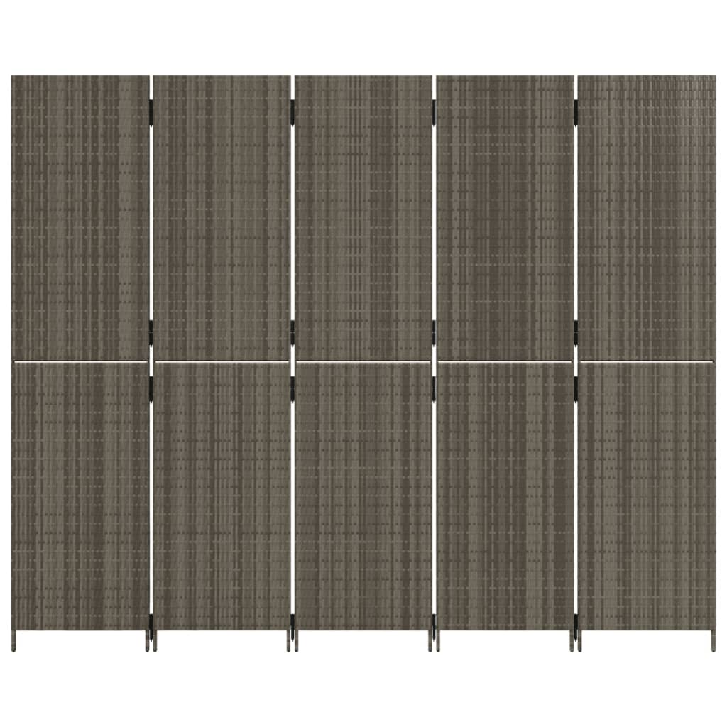 vidaXL Room Divider 5 Panels Gray Poly Rattan