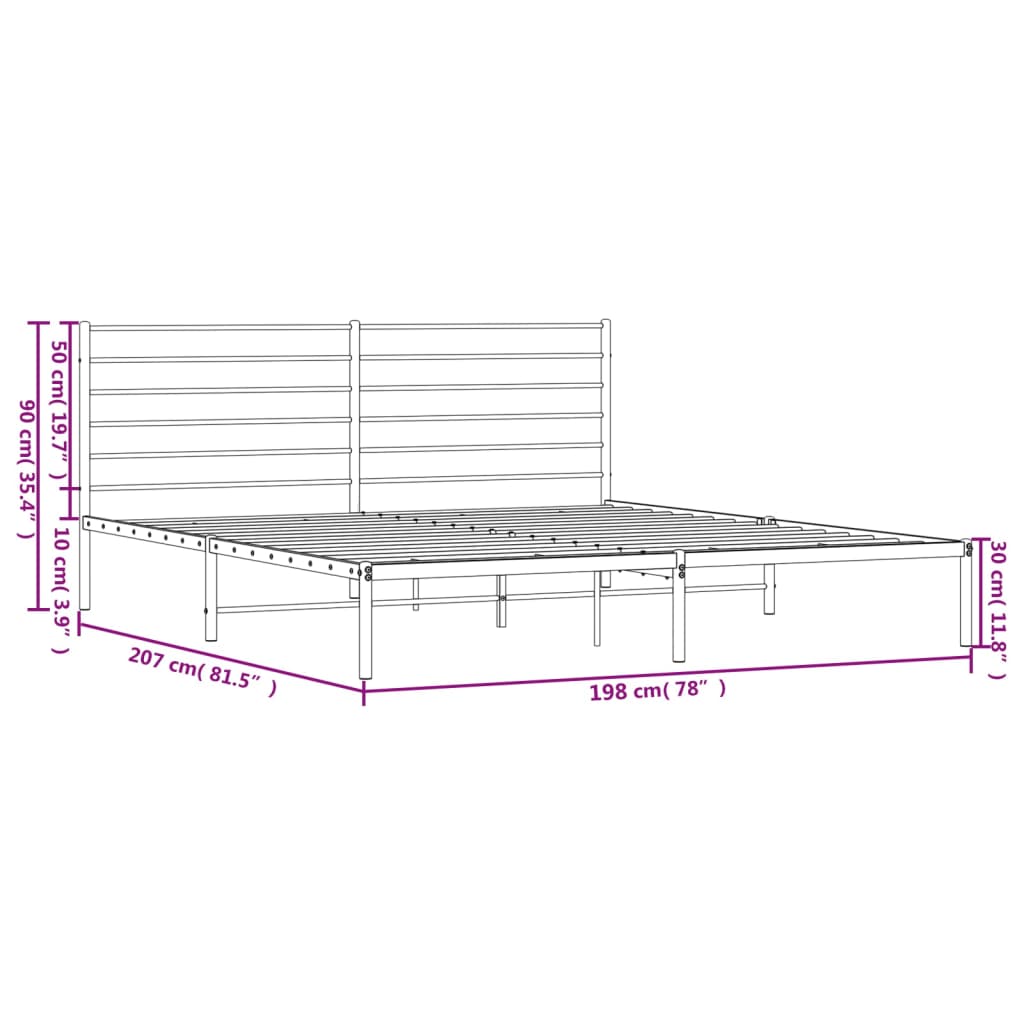 vidaXL Metal Bed Frame without Mattress with Headboard White 76"x79.9"