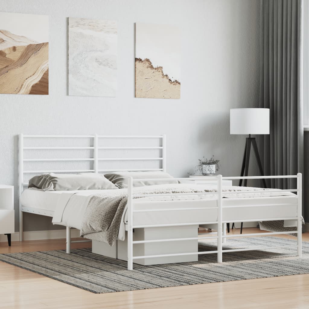 vidaXL Metal Bed Frame without Mattress with Footboard White 59.1"x78.7"