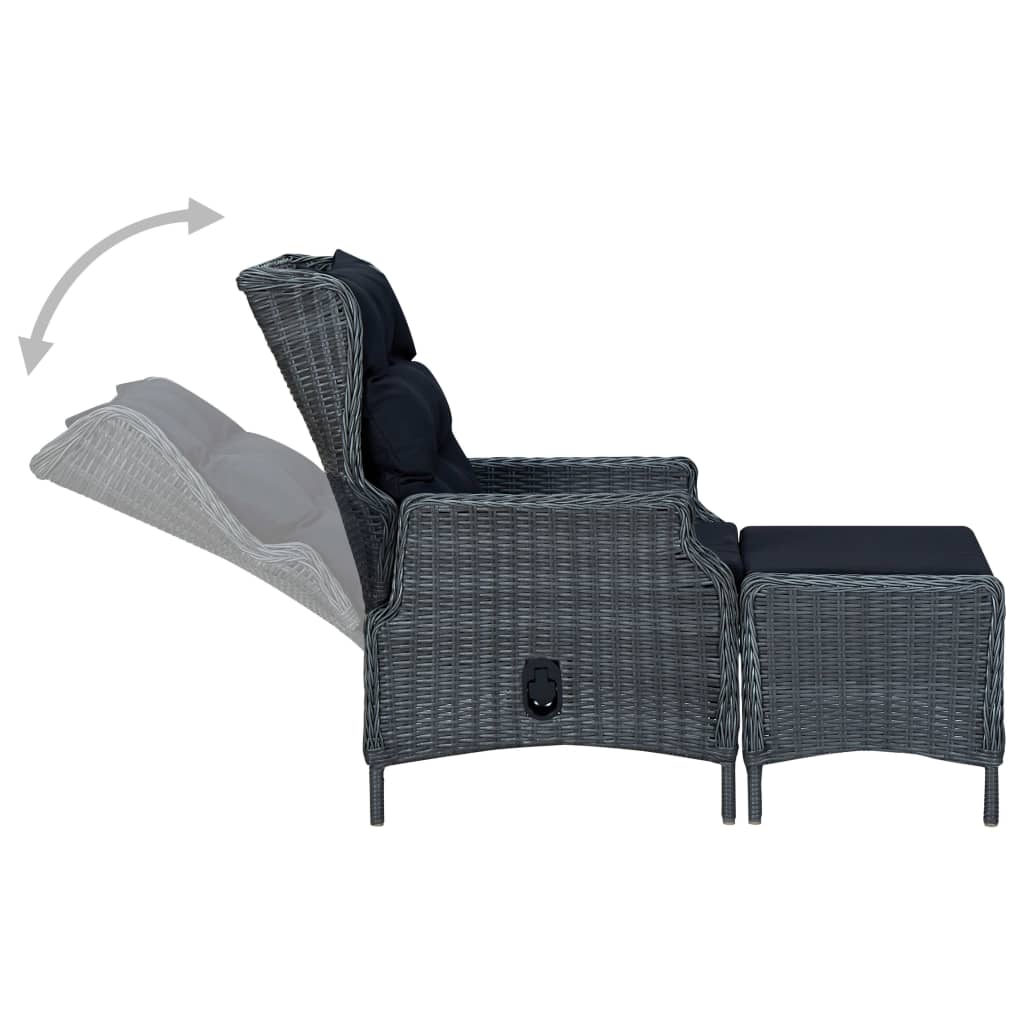 vidaXL Reclining Patio Chair with Footstool Poly Rattan Dark Gray