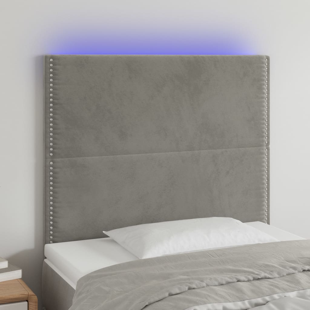 vidaXL LED Headboard Light Gray 39.4"x2"x46.5"/50.4" Velvet